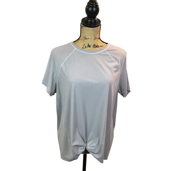 Athleta Womens Large Light Gray Short Sleeve Knot Front Activewear Top Nylon/Spa - Picture 1 of 7